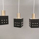 Three older square pendant lamps in Space-Age style, Denmark 1980s