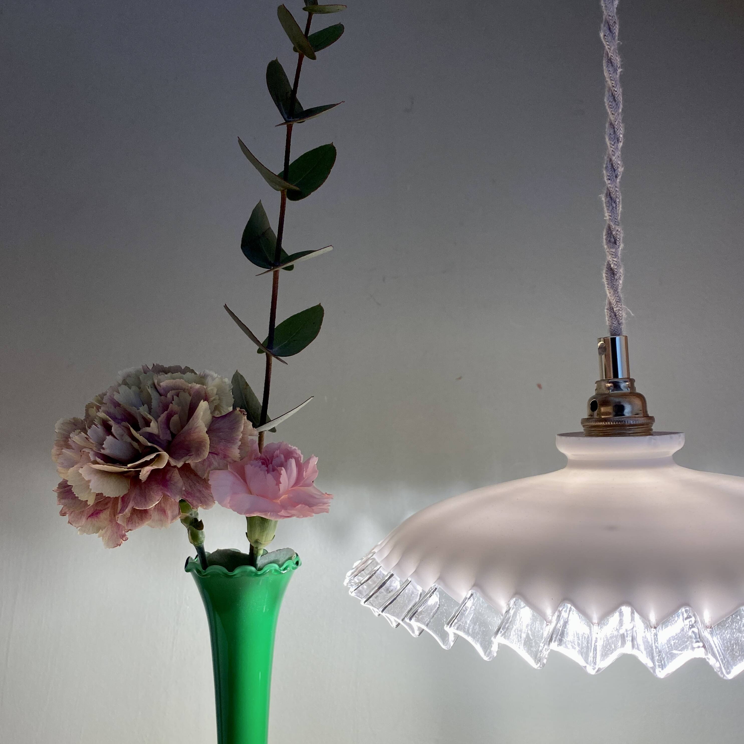 Vintage lampshade pendant light in white opaline