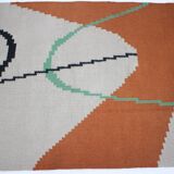 Geometric Kilim Rug with Small Box Design in the Style of Antonin Kybal, 1950s