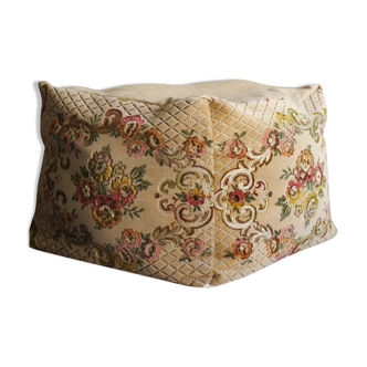 Ottoman pouf old velvet fabric with flowers