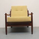 Fauteuil années 1960 jaune pâle, coussins neufs