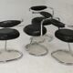 4 chairs tubular steel, imitation black leather, Italy, circa 1970
