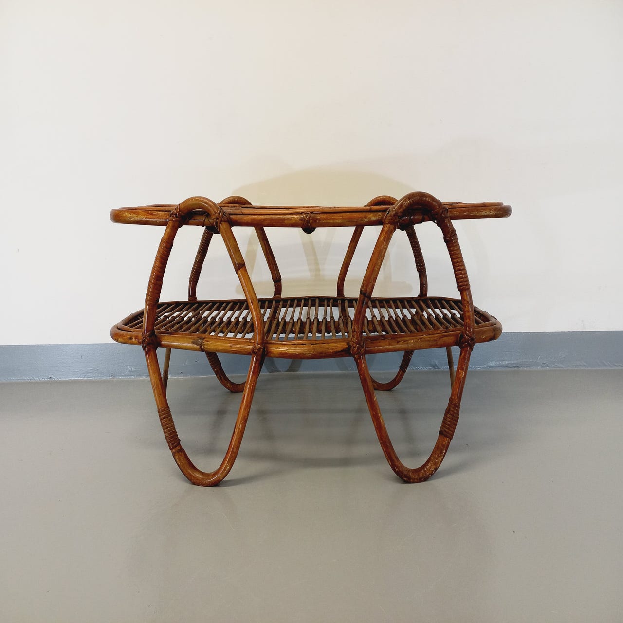 Coffee table with magazine tray in vintage rattan from the 60s
