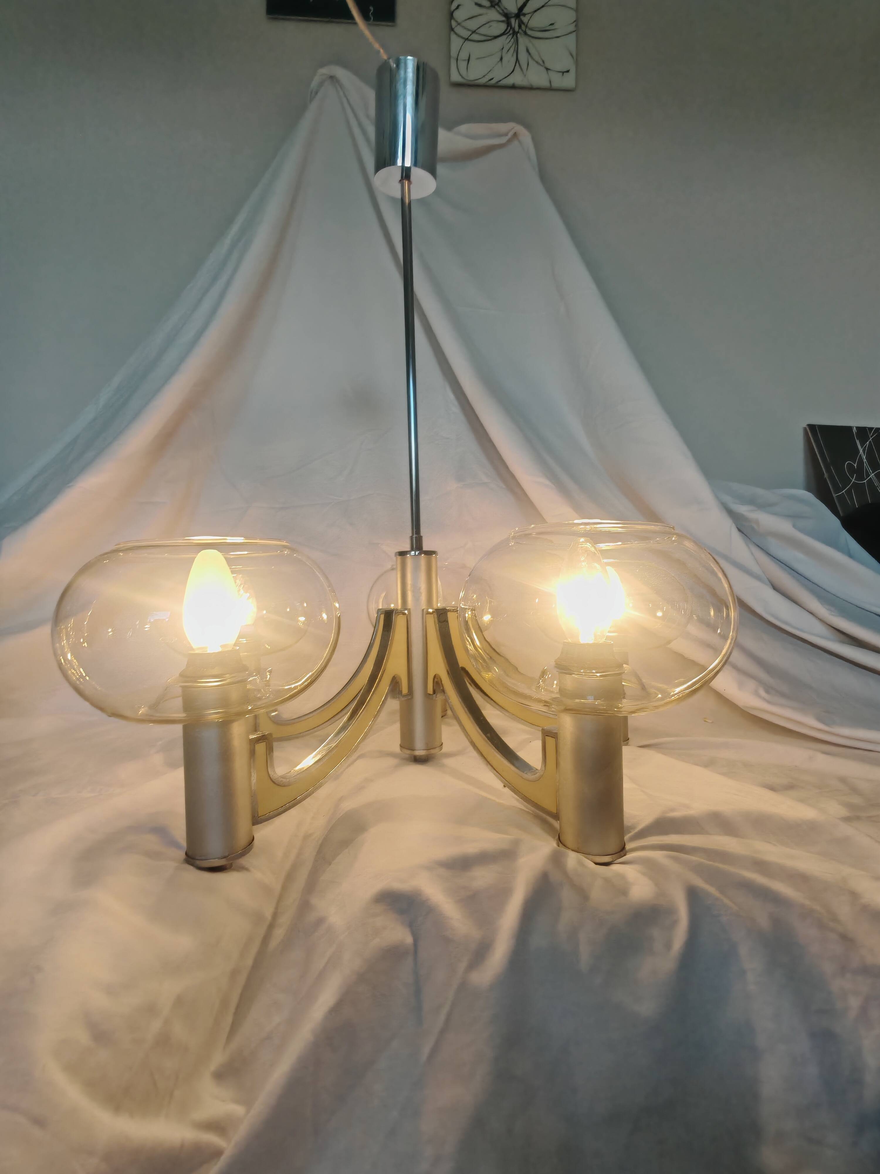 5-branched chandelier by Sciolari, Italy, space age, 1970