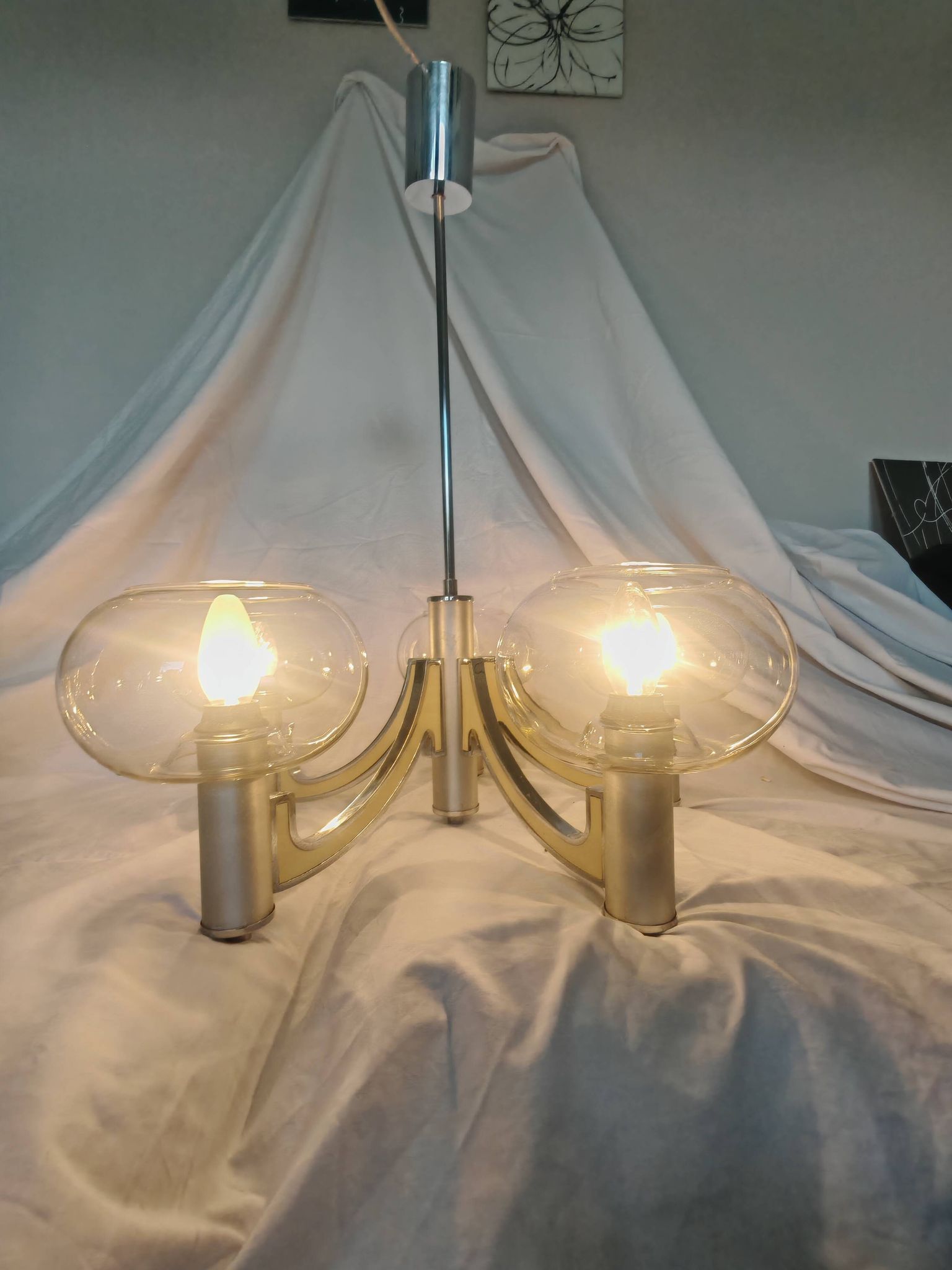 5-branched chandelier by Sciolari, Italy, space age, 1970