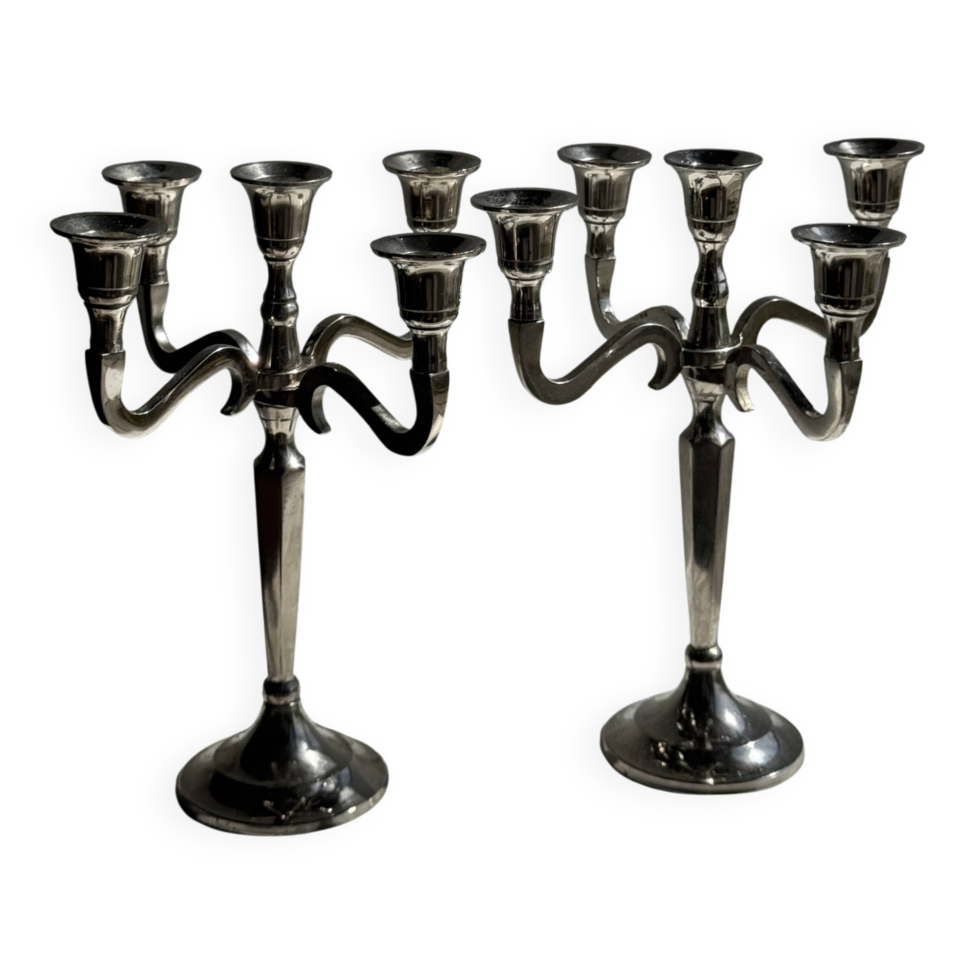 Pair of 5-arm silver-plated metal candlesticks H27