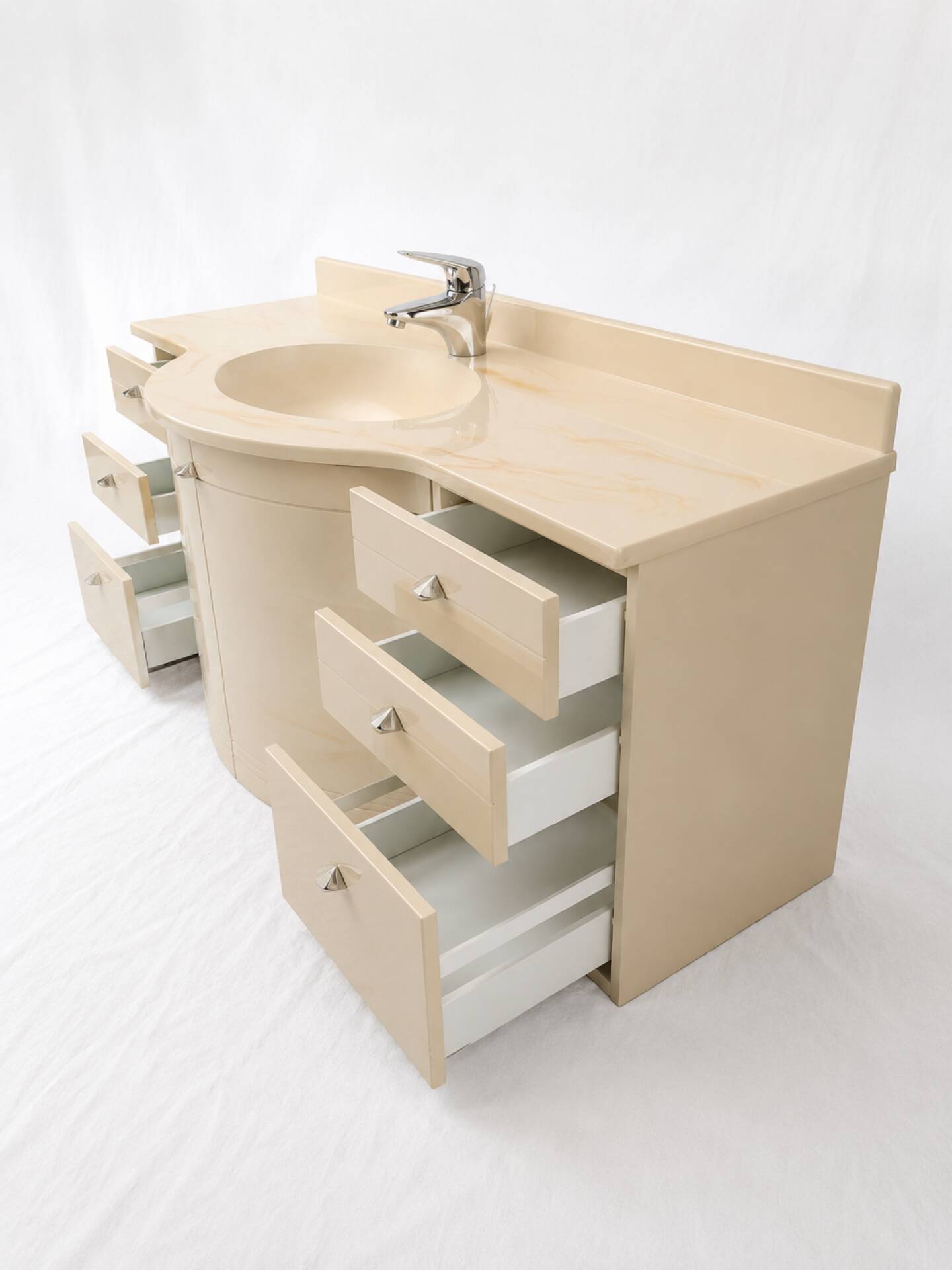 Vintage sculptural cream lacquered vanity unit with marble, 1980s.