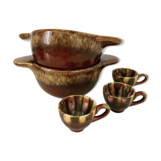 Duo of flamed bowls and matching dinette cups