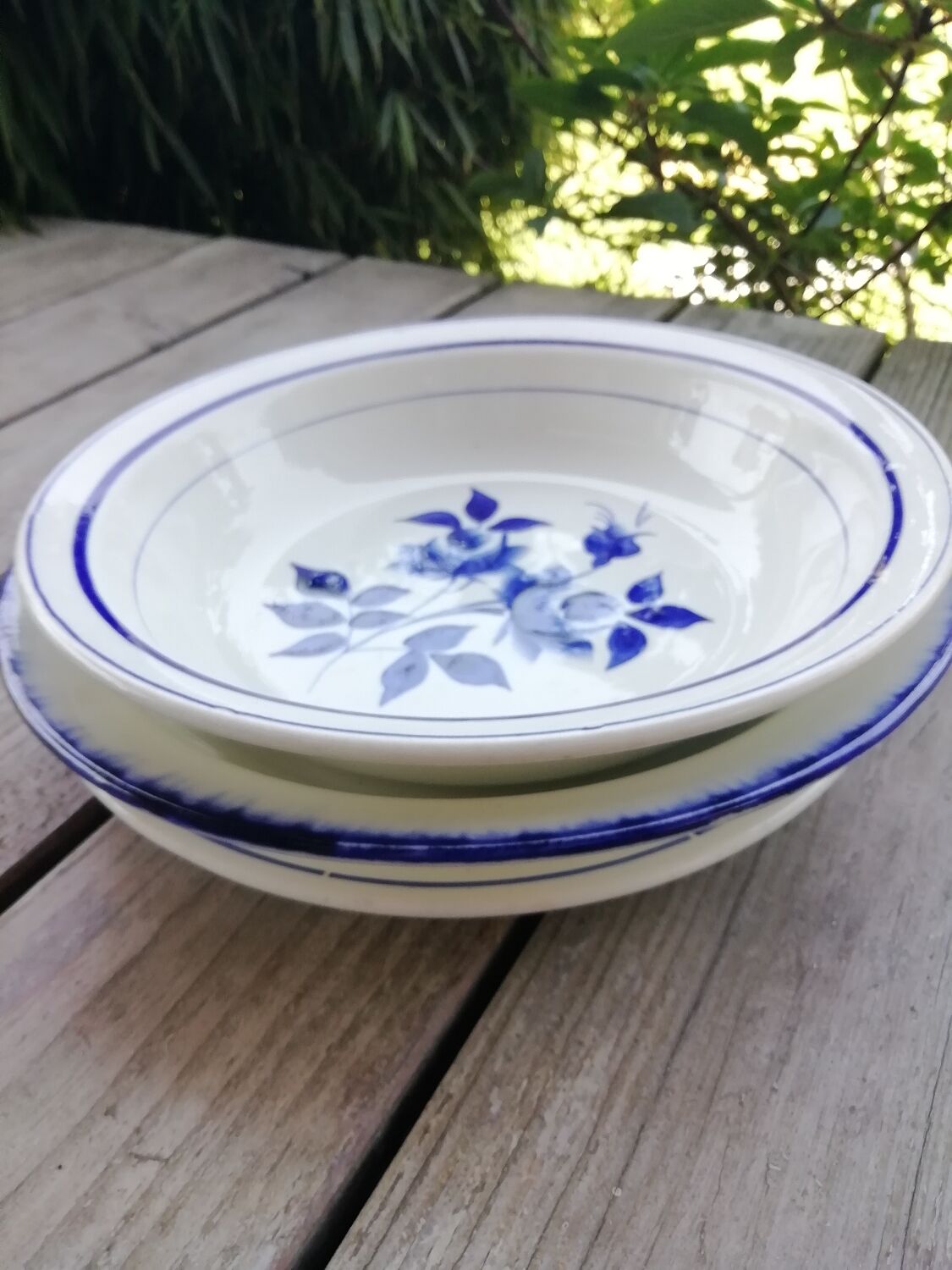 Trio of hollow dishes blue tones