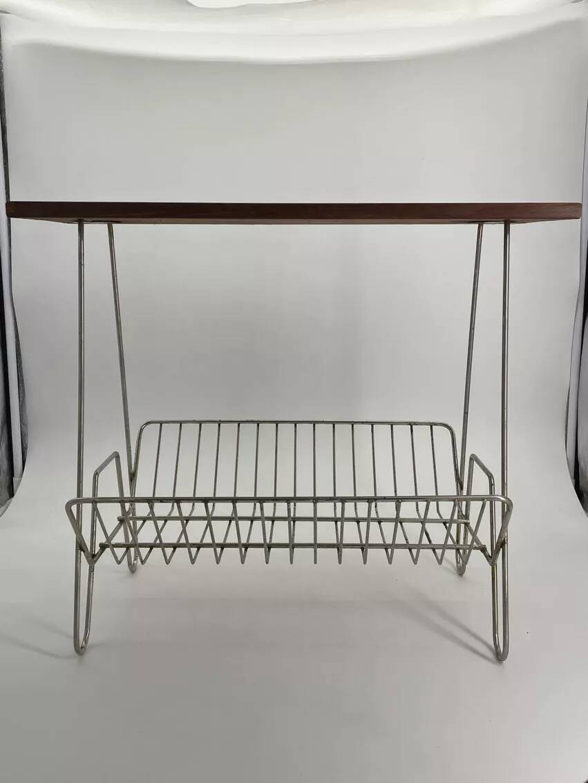 Vintage teak and metal Mid Century magazine rack