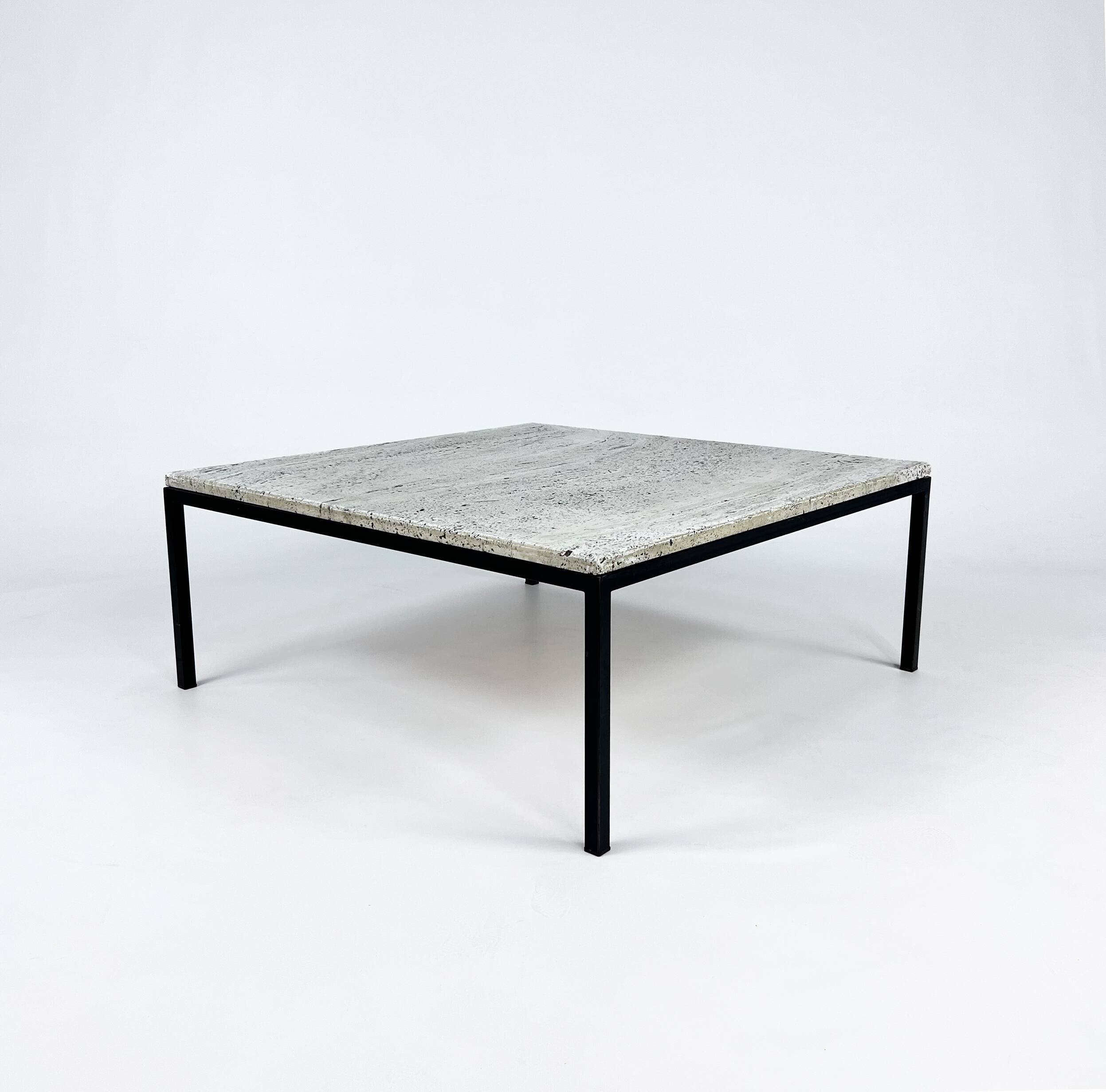 Mid Century Minimalistic Steel and Travertine Coffee Table, 1960s