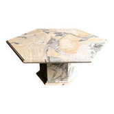 Table basse hexagonale vintage en marbre rose et gris, années 1980