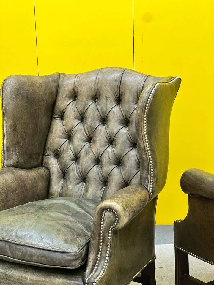 Vintage leather chesterfield wingback armchair-(price is for one Chair)