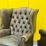 Vintage leather chesterfield wingback armchair-(price is for one Chair)