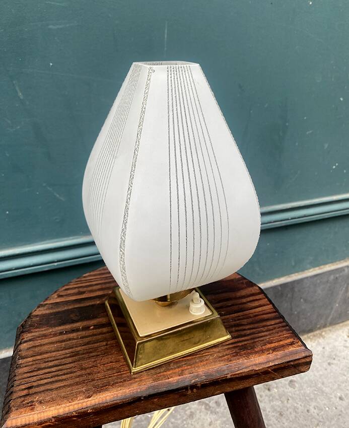 Pair of bedside lamps, glass and brass, 1950