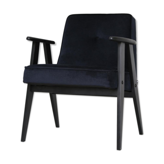 Polish "366" mid-century club chair in black, designed in 1962 by J. Chierowski