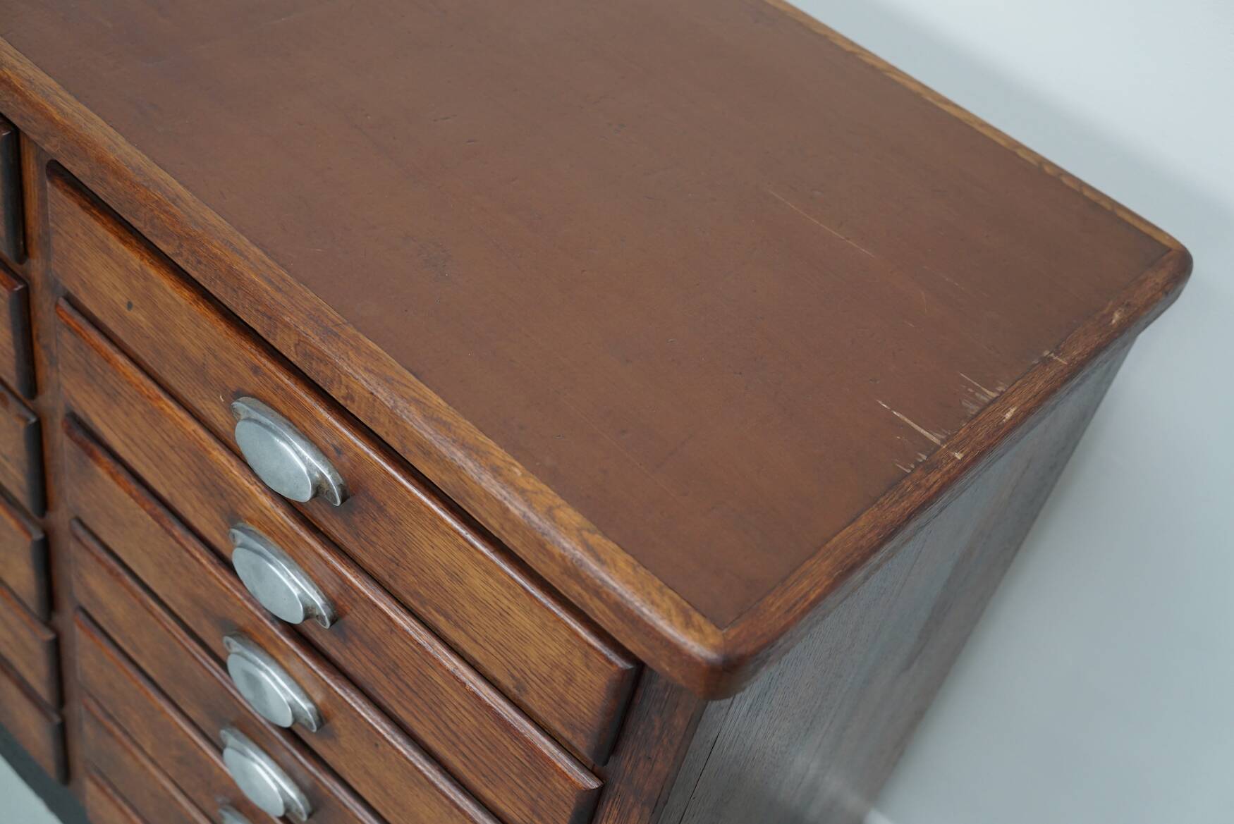 Vintage French Oak Fabric Store Apothecary Cabinet, 1950s