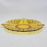 Ancien Plat Art Déco En Cristal Ambré Tchécoslovaquie