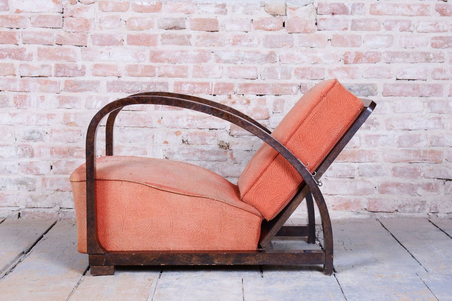 Art Deco Reclining Armchair attributed to J. Halabala for Up Závody, Czech, 1920s