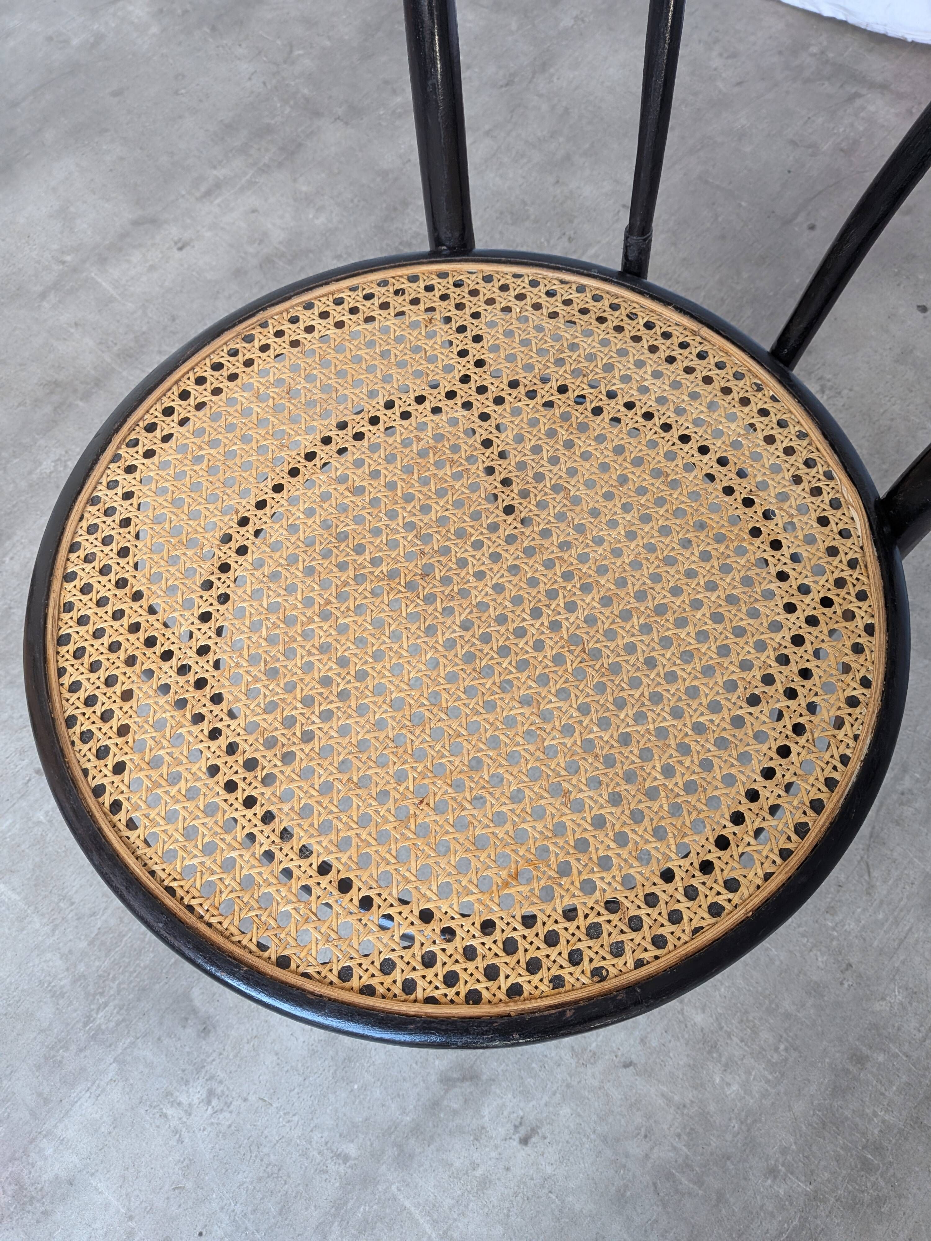 Mid-Century Thonet Style Dining Chair / Black Bentwood & Cane Seat Vintage
