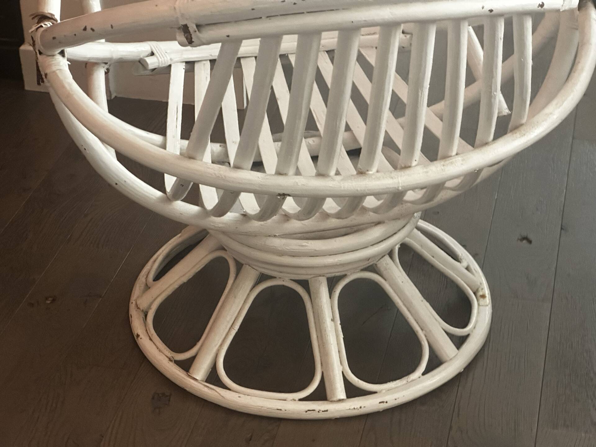 Vintage armchair in white lacquered rattan