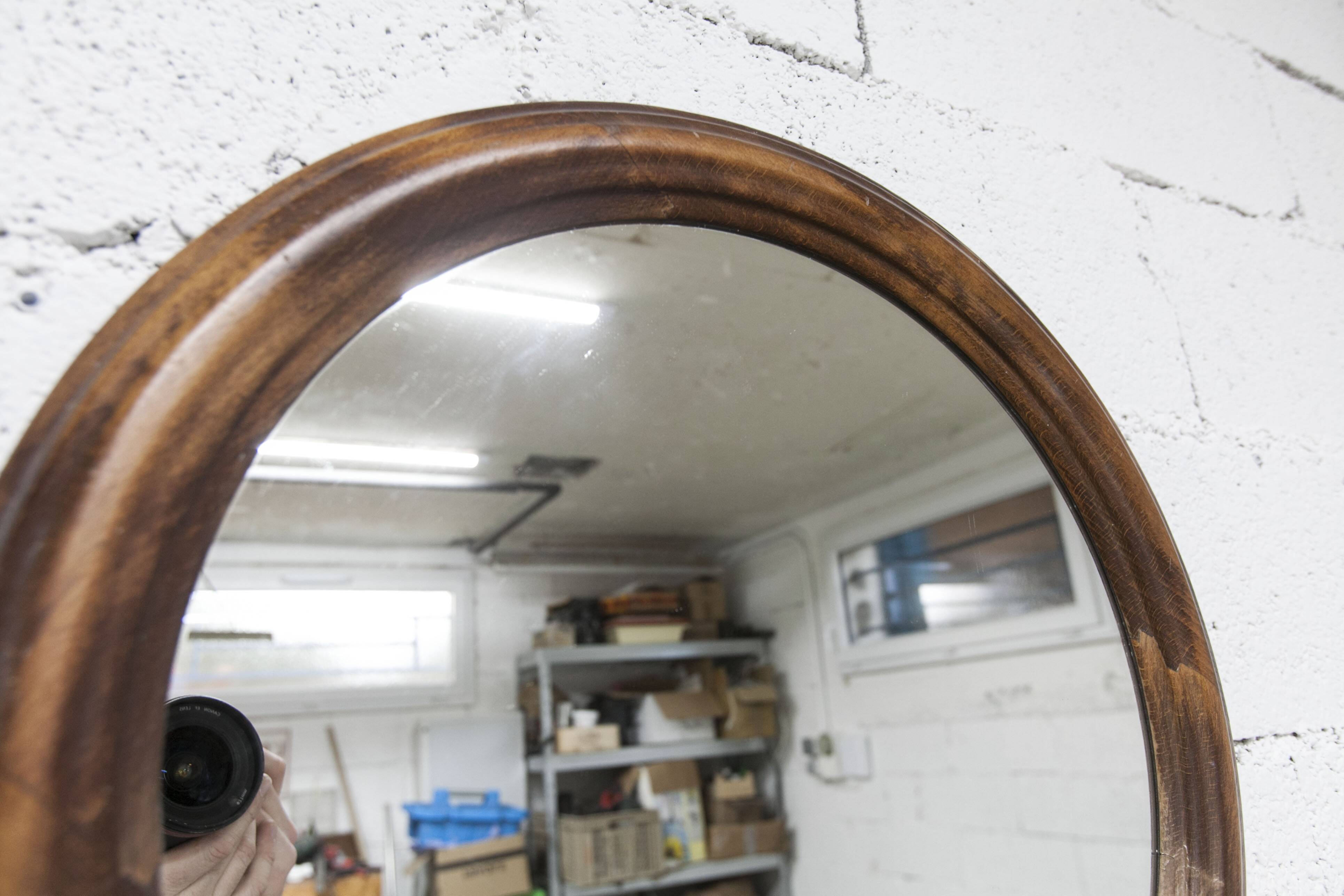 Round mirror, 1930s, wood, 58cm diameter