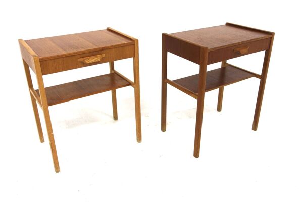 Set de 2 tables chevets en teck et en chêne, Suède, 1960