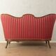 Biedermeier salon bench with raspberry red striped upholstery