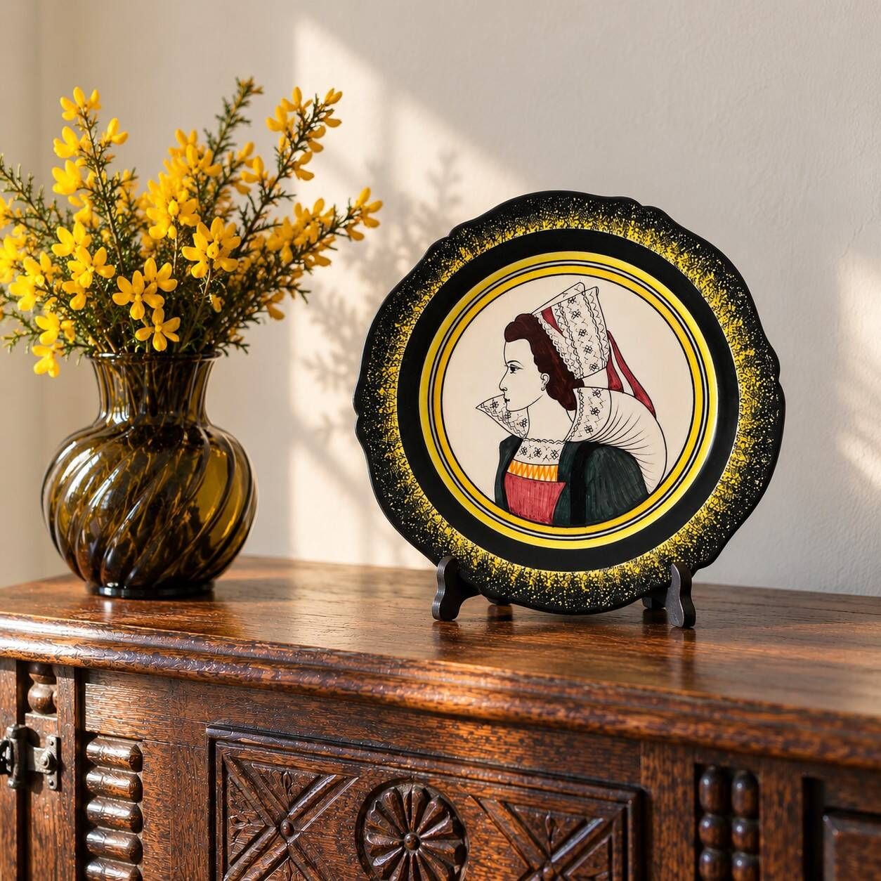 Henriot Quimper Plate – Portrait of a Breton Woman from the Aven Region – Earthenware