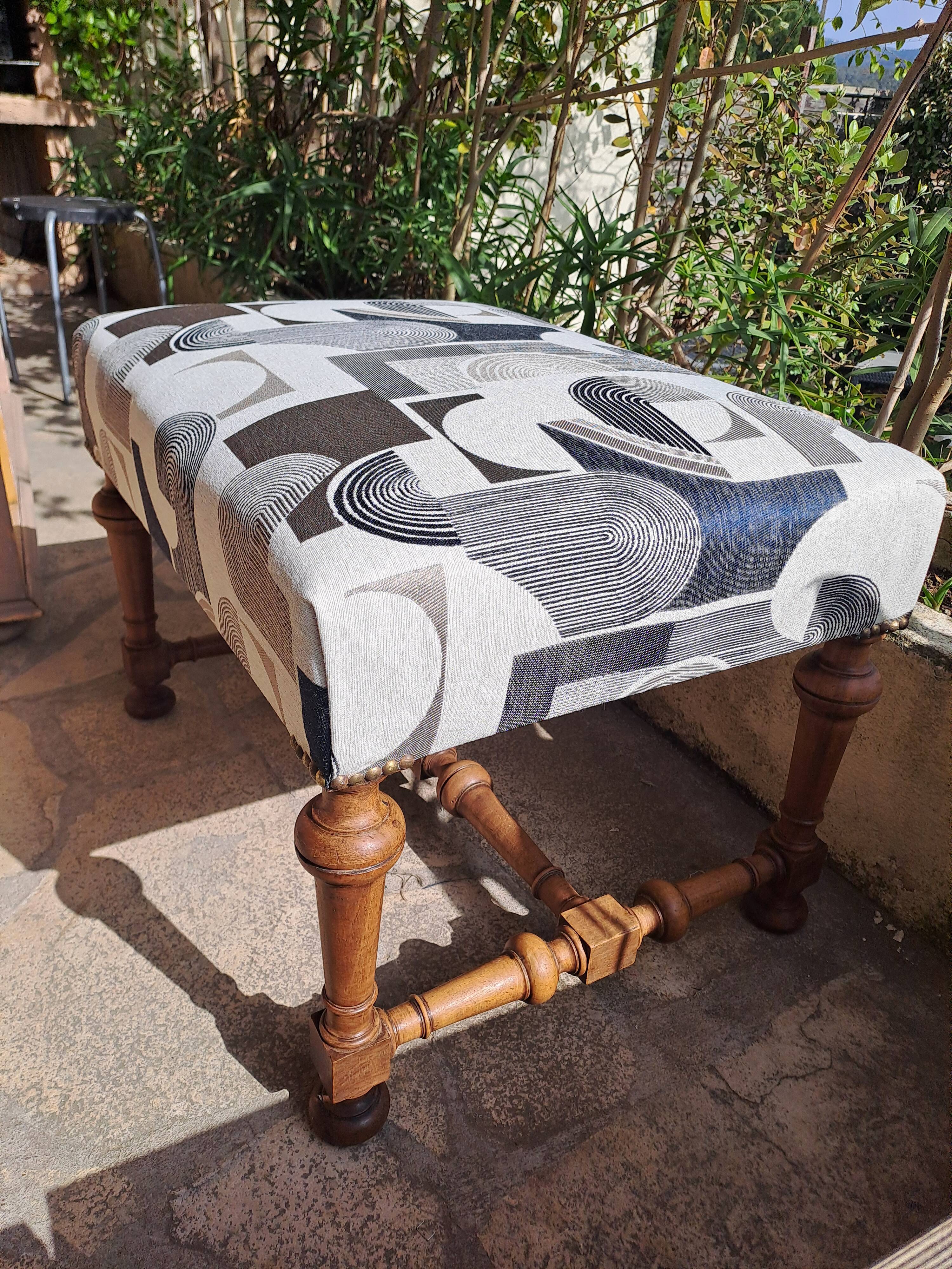 Set of 2 rectangular poufs, art deco footboard, reupholstered, vintage, 1930s/1950s