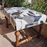 Set of 2 rectangular poufs, art deco footboard, reupholstered, vintage, 1930s/1950s