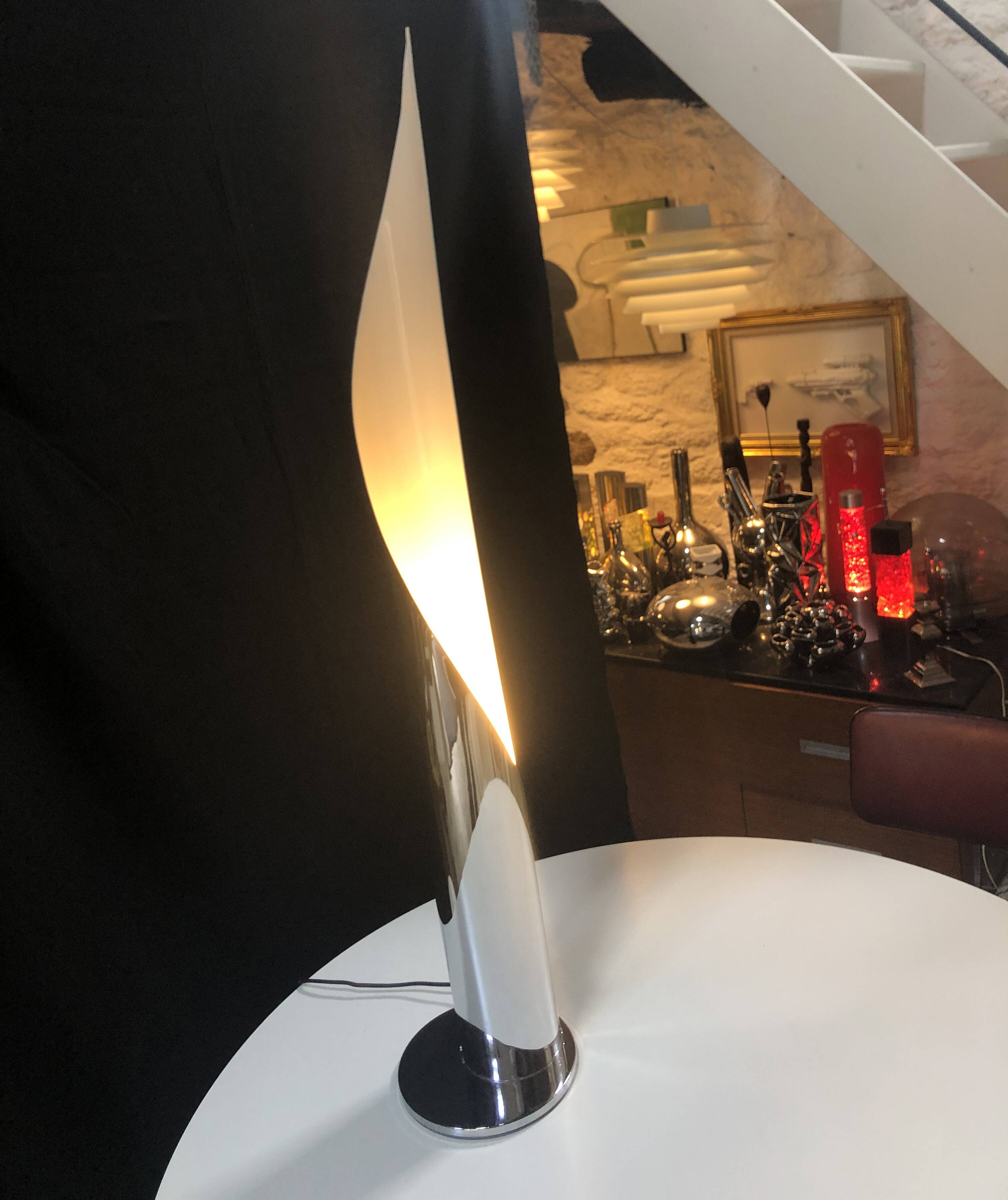 Vintage Floor Lamp • Flame • Stainless Steel • Space Age • 1970