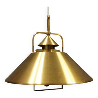 Danish hanging lamp from the 1970s-1980s made of brass-coloured aluminium, with glass dome.