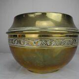 Ancien cache pot laiton doré déco shabby vintage brass flowers pot