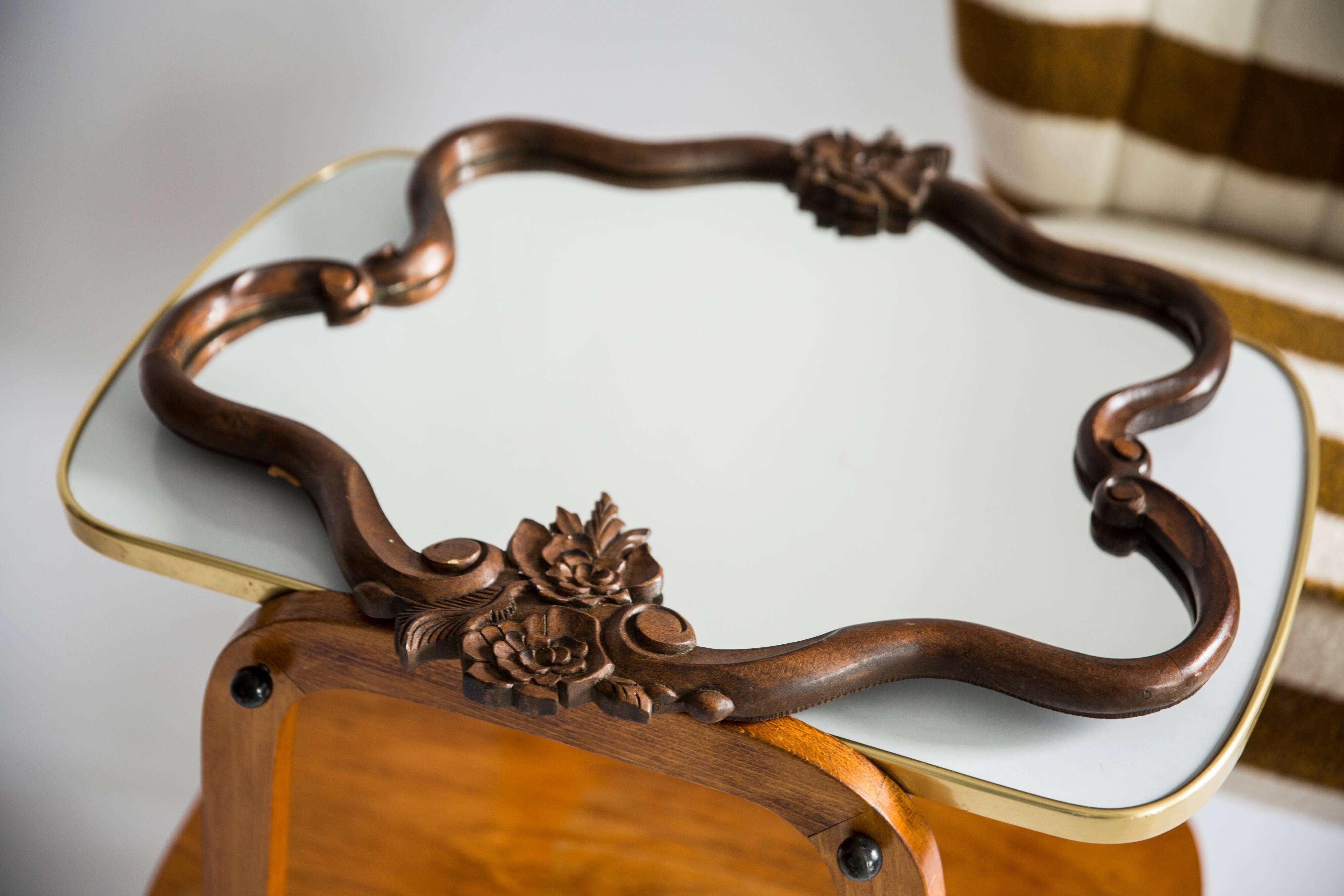 Medium vintage mirror in dark brown wood, Europe, 1960.