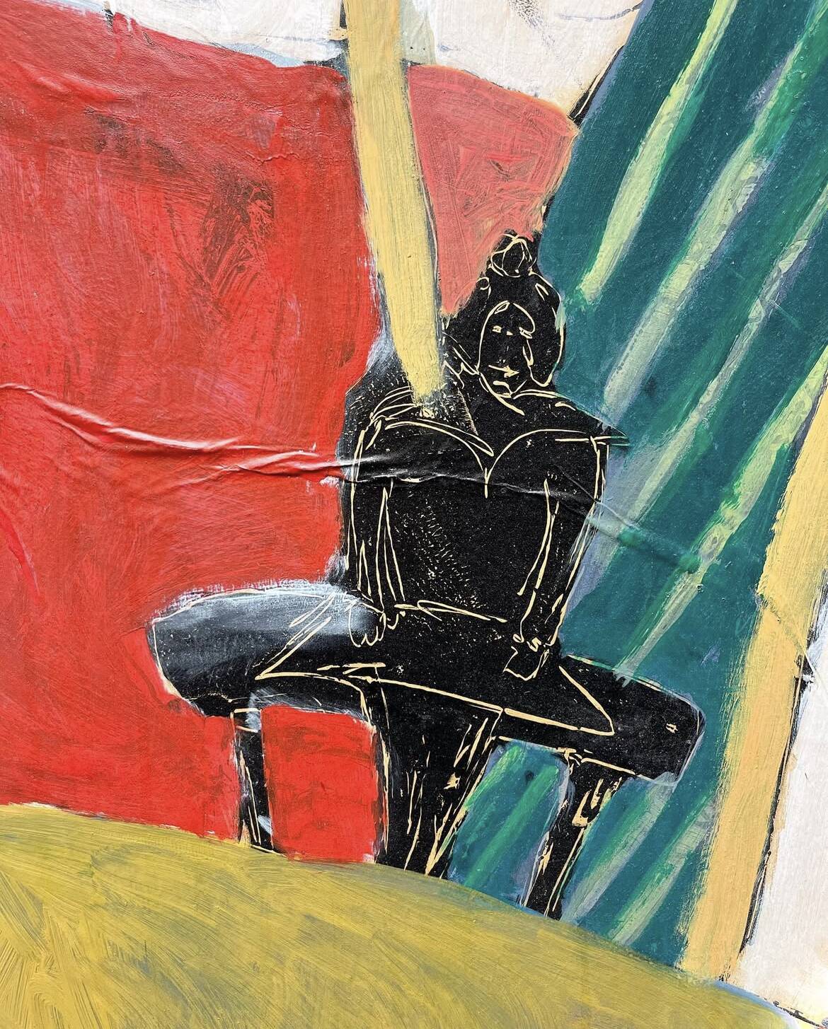 Vintage collage painting on canvas 1970