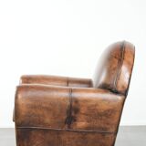 Armchair made of sheepskin leather in Art Deco design with beautiful patina