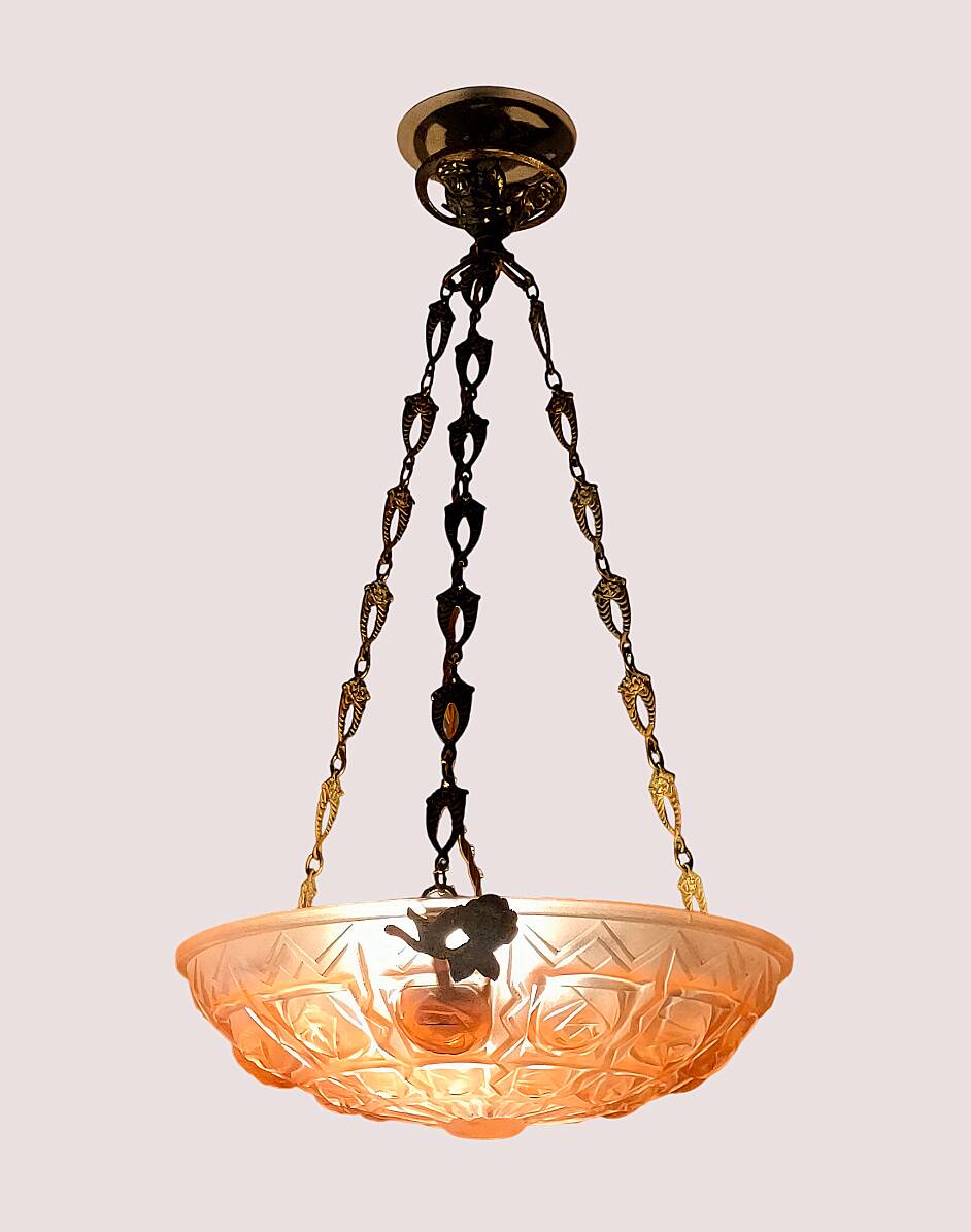 Art deco basin lamp 1925 noverdy france "registered design" and bronze mount