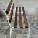 Bench in dark wood and white metal