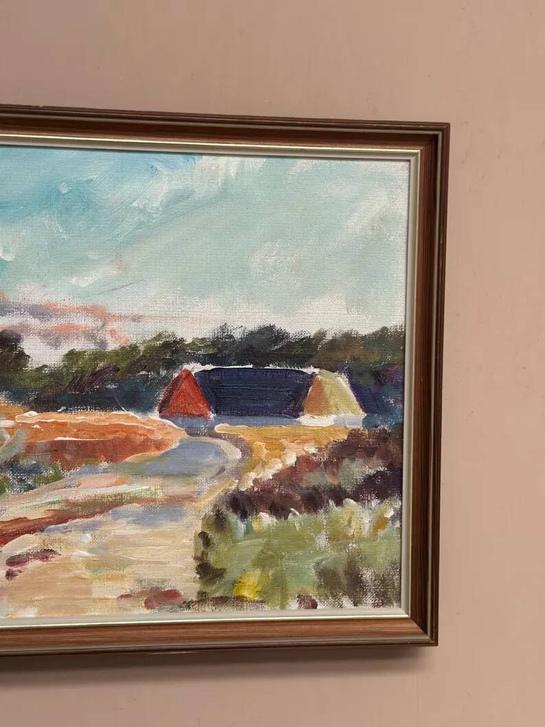 Original Swedish Oil on Canvas - 'Beach House in a Grove' by Carl Köhler - Signed - Vintage and Framed - 38 × 30 cm