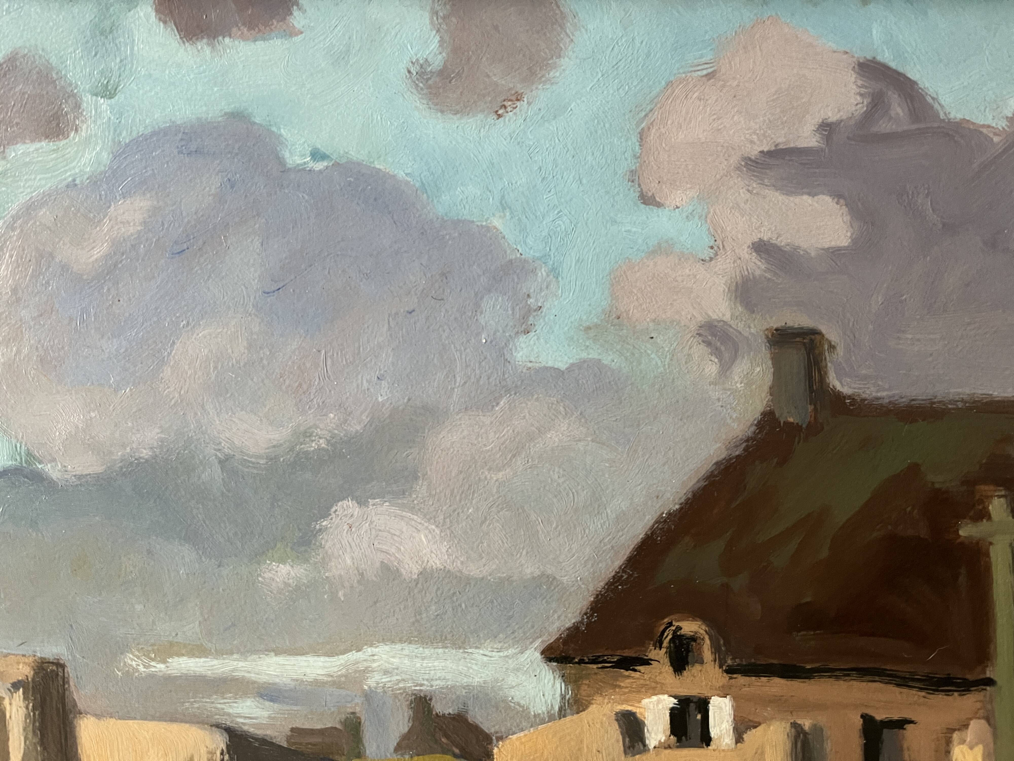 Large oil on panel of a Breton landscape 1950, antique painting signed.