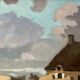 Large oil on panel of a Breton landscape 1950, antique painting signed.