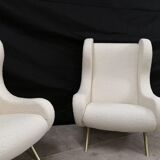 Paire de fauteuils bouclette blancs