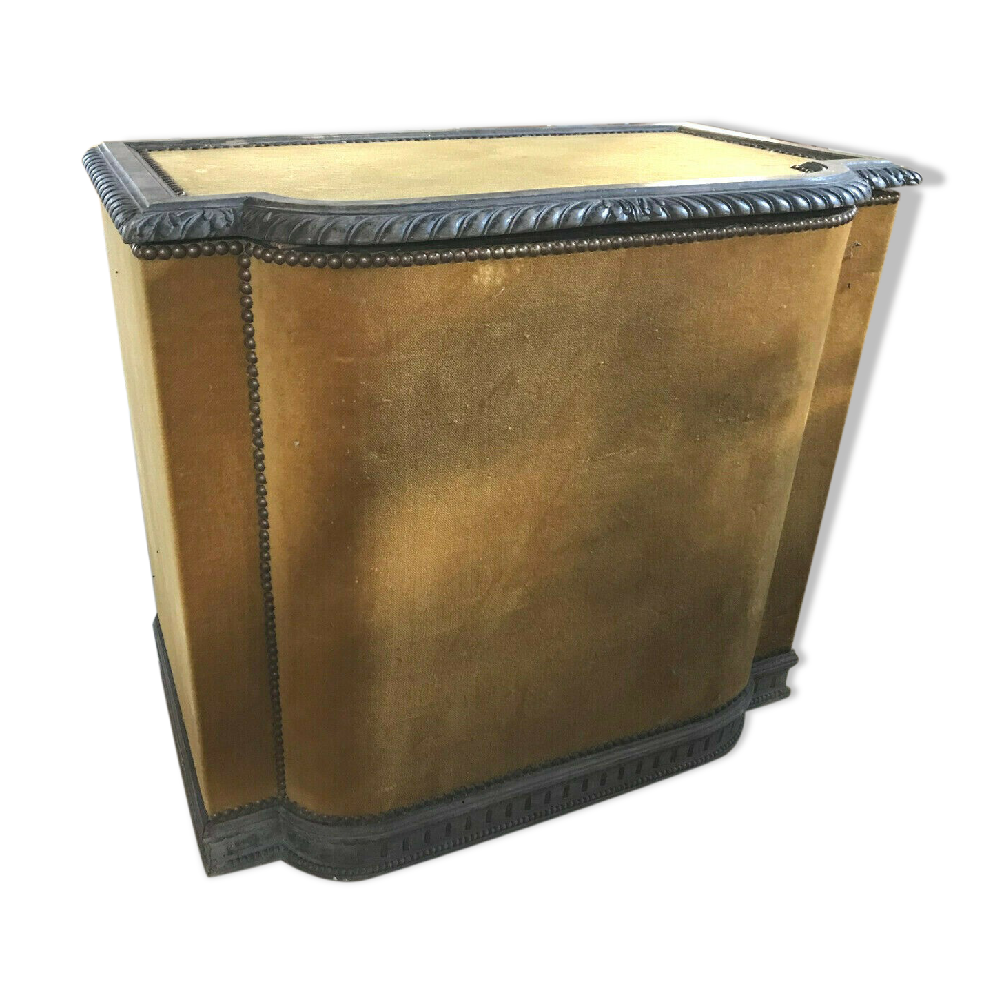 Old wooden chest and yellow velvet