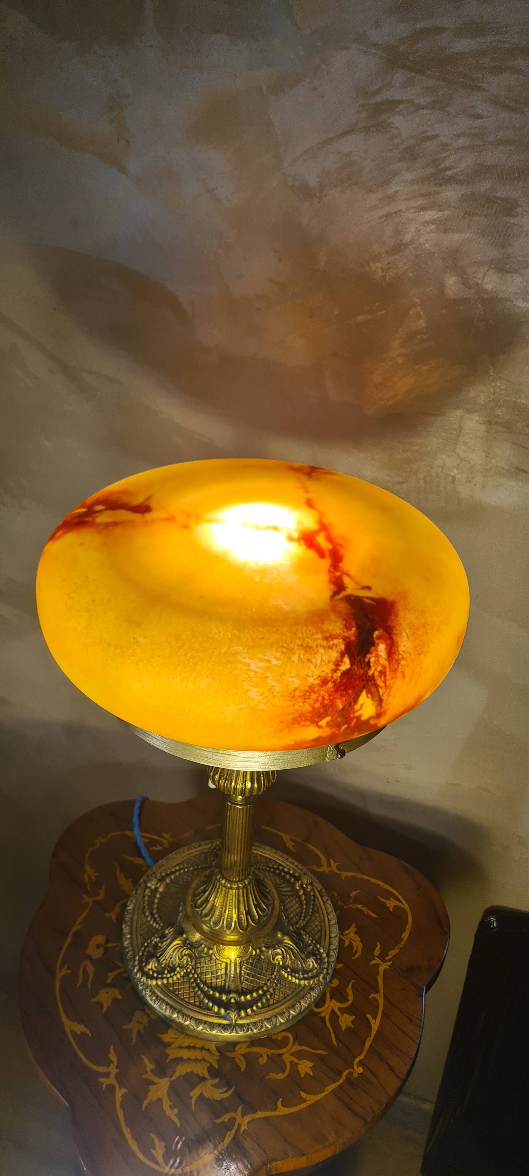 antique solid bronze lamp 51x33x6kg glass paste 1920