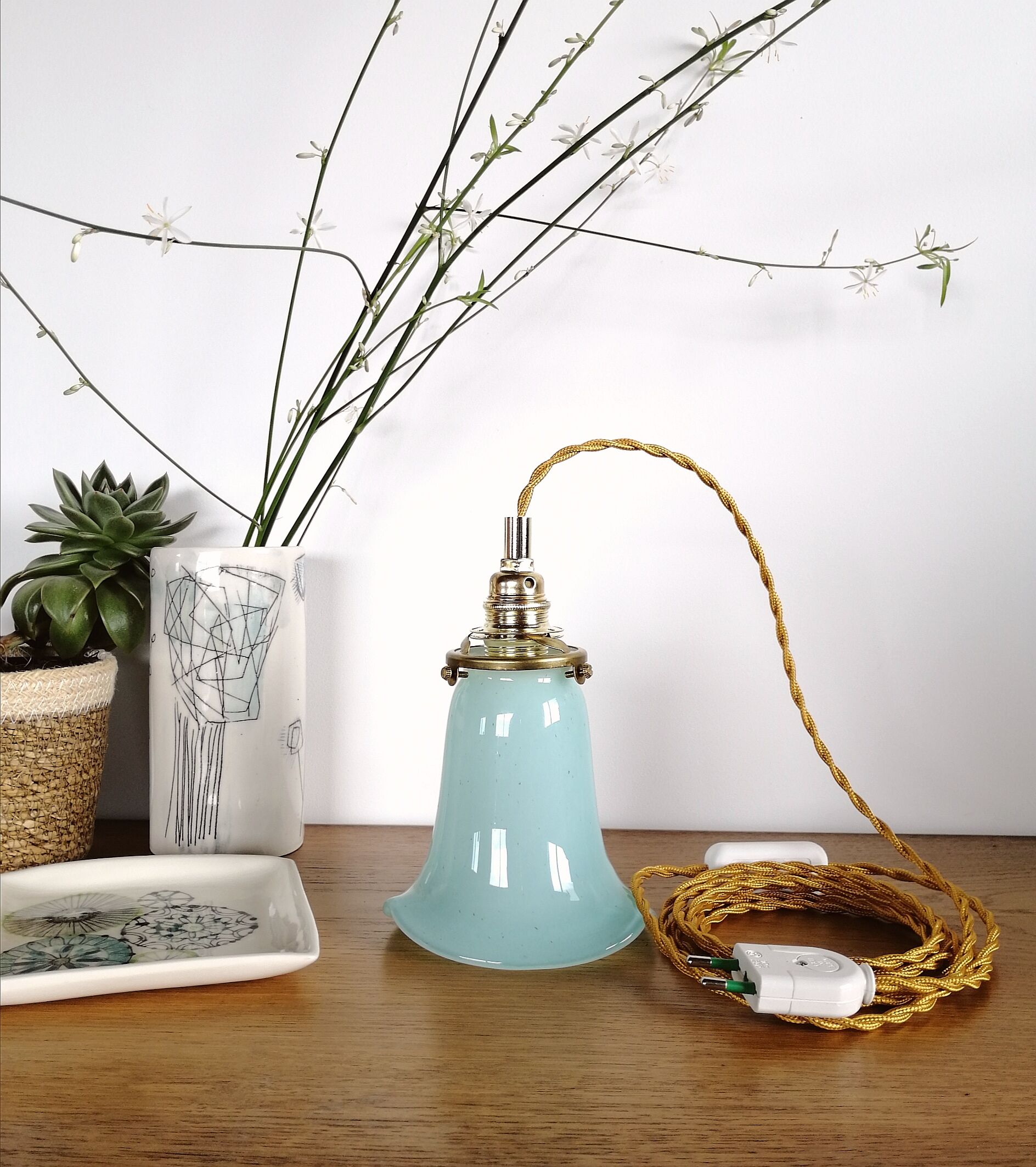 Vintage opaline suspension "light blue" vintage opaline suspension lamp