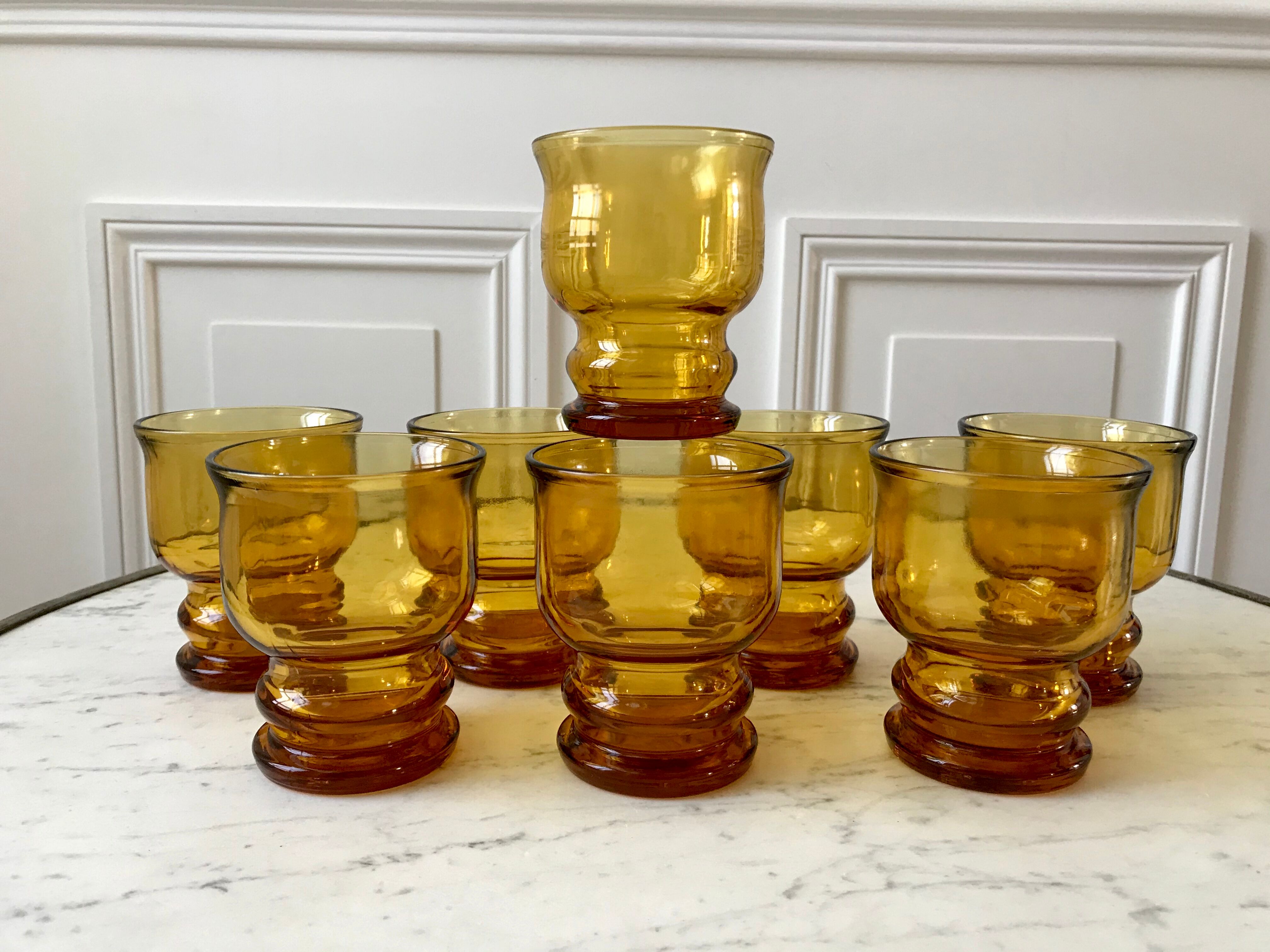 Lot de 8 verres ambrés pernod vintage années 70