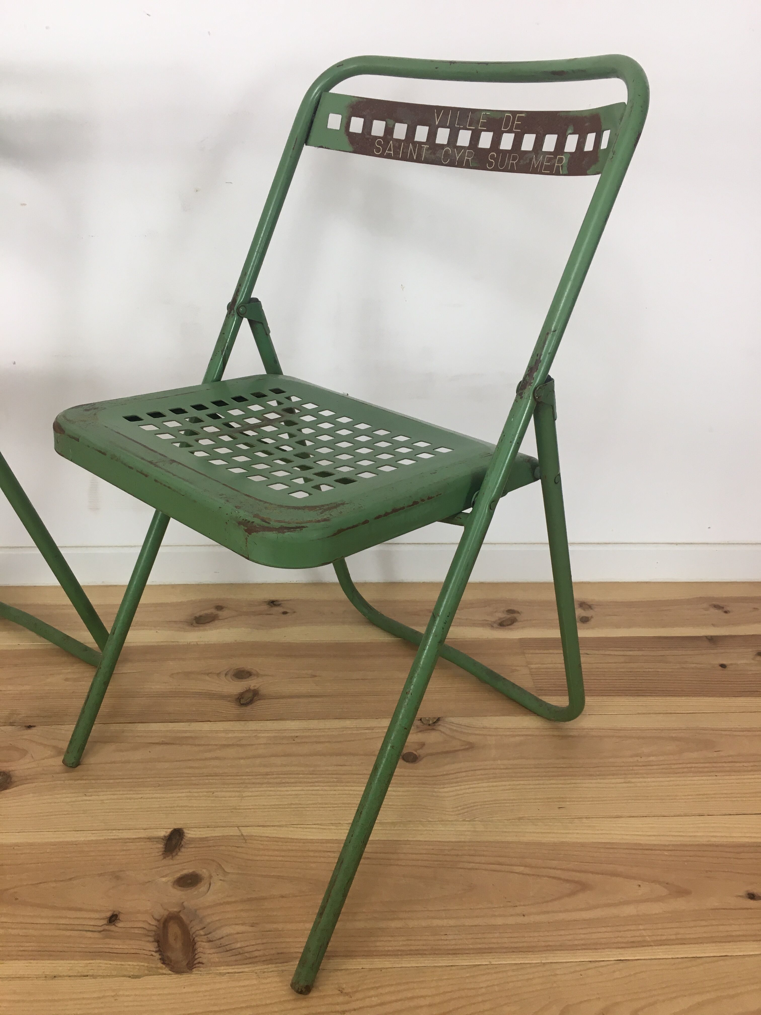 Industrial style metal terrace or garden chairs, folding