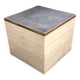 Cube en travertin et aluminium brossé 1980