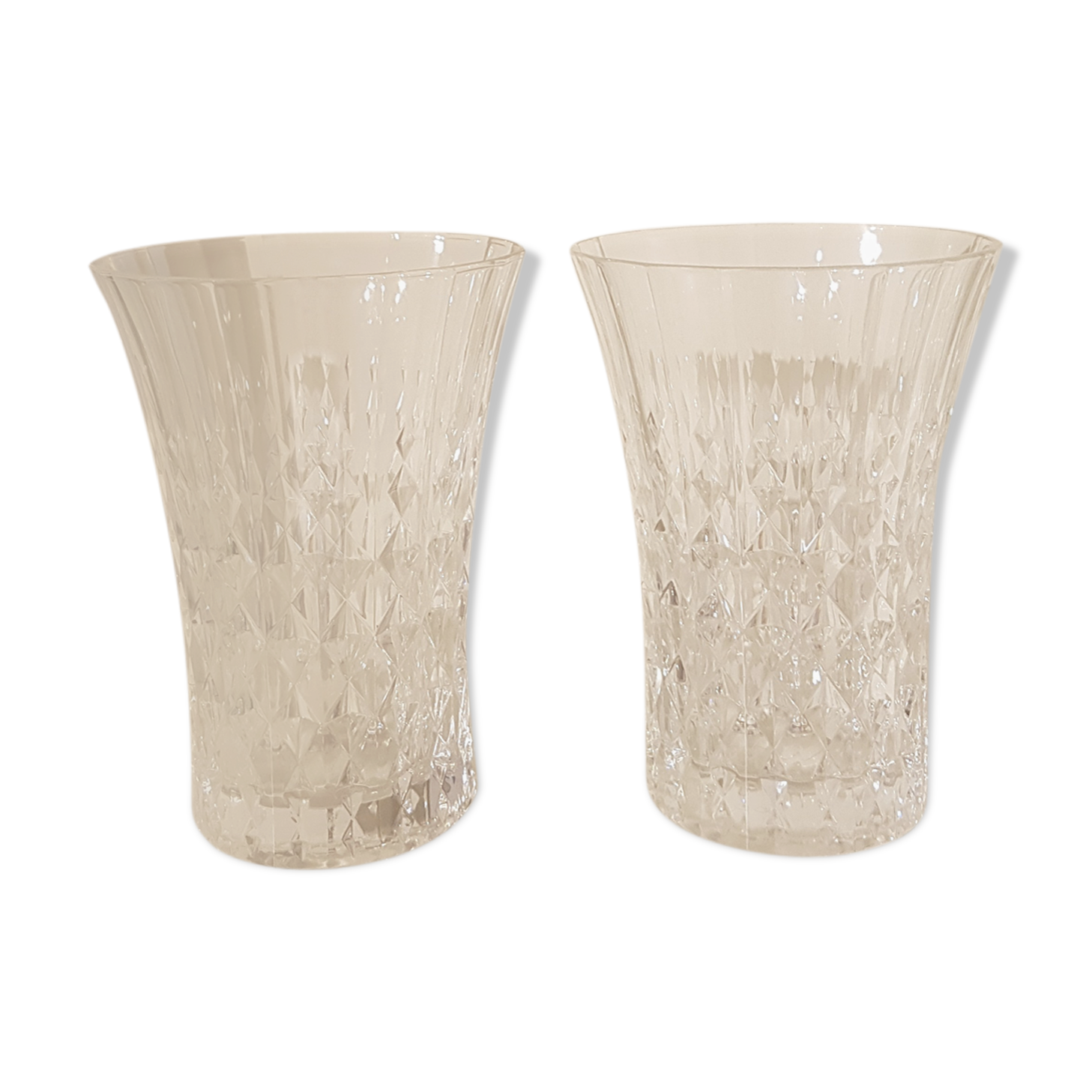Lot of two small vase crystal-style chiseled glass